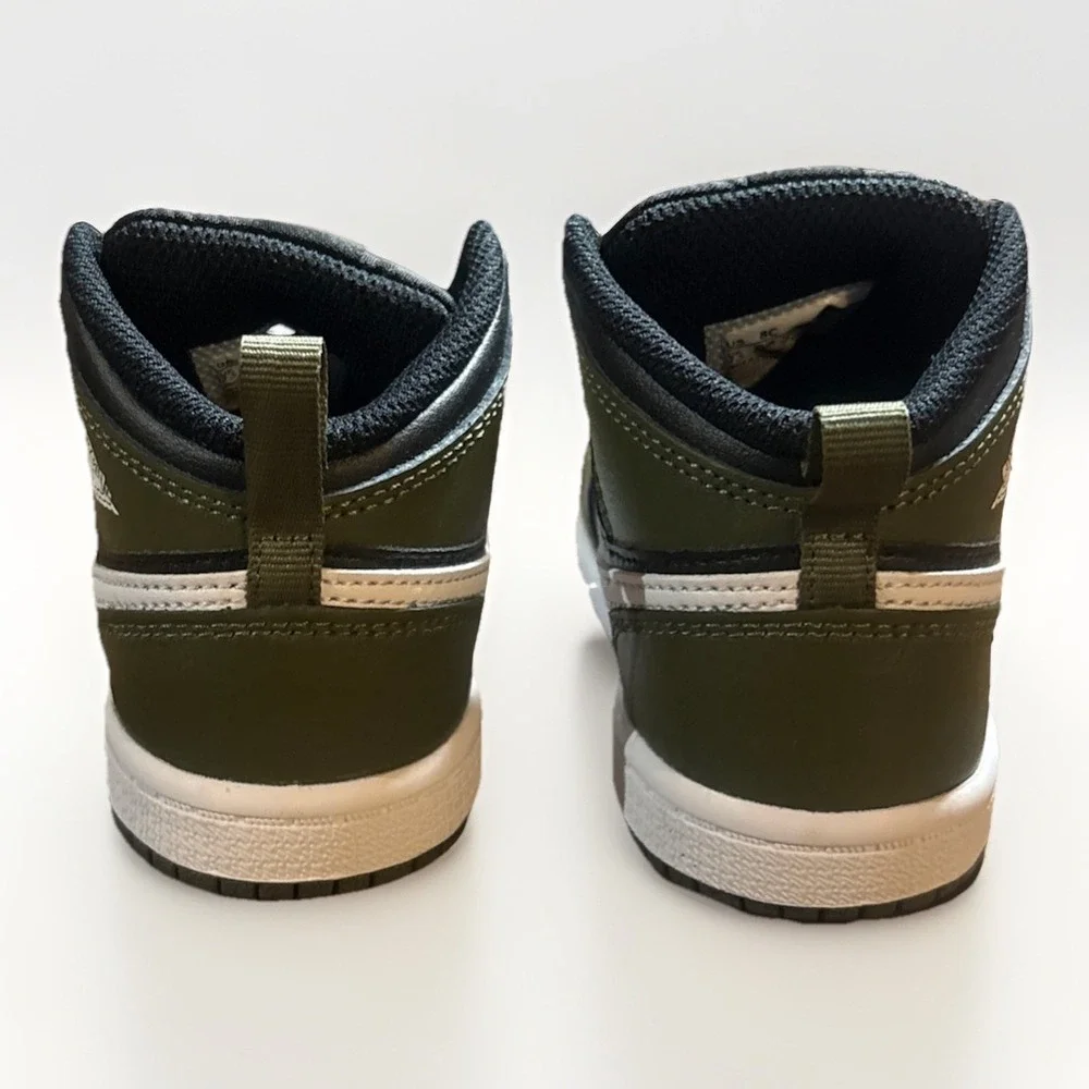 *NEW* TODDLER BABY NIKE AIR JORDAN 1 MID (TD) BLACK/WHITE-OLIVE (DQ8425 092) 8c